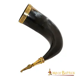 Drinking horn with valknut and brass fittings