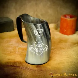 Viking horn mug with Thor's hammer