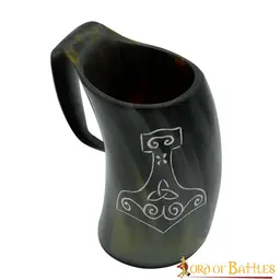 Viking horn mug with Thor's hammer