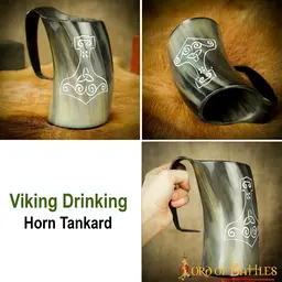 Viking horn mug with Thor's hammer