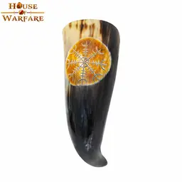 Engraved drinking horn Vegvisir with relief