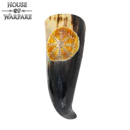 Engraved drinking horn Vegvisir with relief