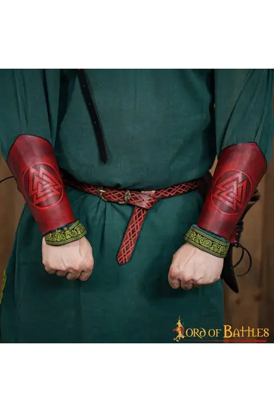 Leather bracers Valknut, red
