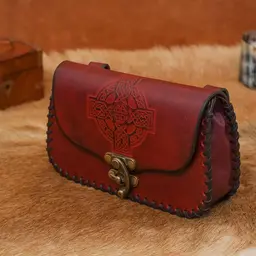 Leather bag with Celtic cross, red
