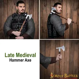 13th century battle ax with hammer blade, Maciejowski Bible