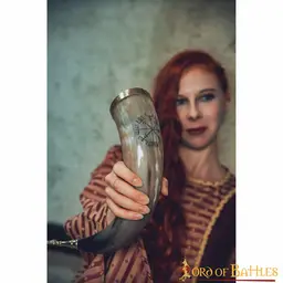 Drinking horn with vegvisir and brass fittings