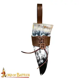 Natural drinking horn with leather holder
