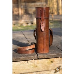 Leather scroll or bottle holder, brown