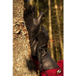 Leather medieval gloves, black