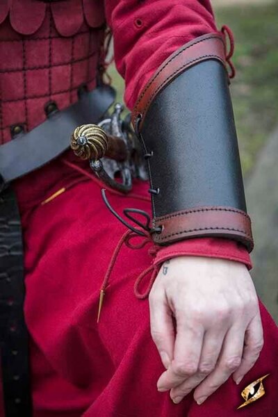 Leather vambraces Warrior, black-red, pair