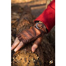 Leather fingerless gloves, brown