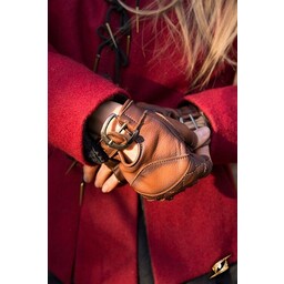 Leather fingerless gloves, brown