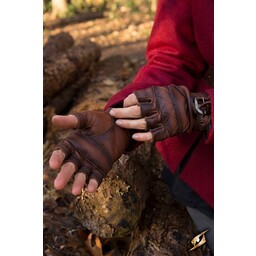 Leather fingerless gloves, brown