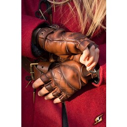 Leather fingerless gloves, brown