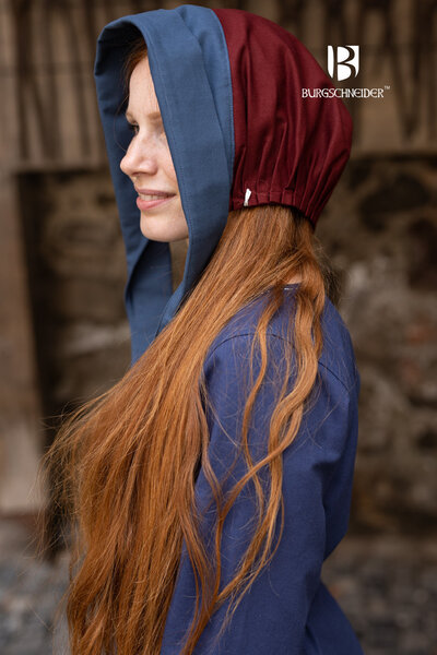 Medieval cap Dagmar, blue-burgundy