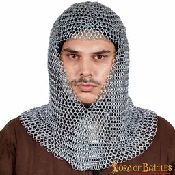 Chainmail coif, galvanized, unriveted round rings