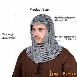 Chainmail coif, galvanized, unriveted round rings