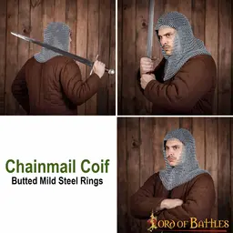 Chainmail coif, galvanized, unriveted round rings