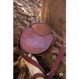 Round leather bag, brown