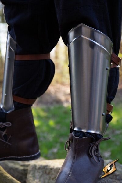 Scout medieval greaves polished