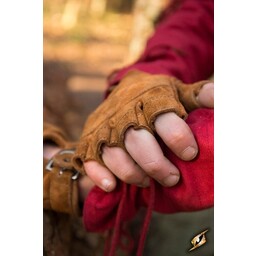 Suede leather fingerless gloves, brown