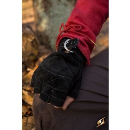 Suede leather fingerless gloves, black