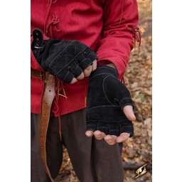 Suede leather fingerless gloves, black