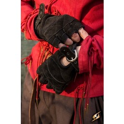 Suede leather fingerless gloves, black