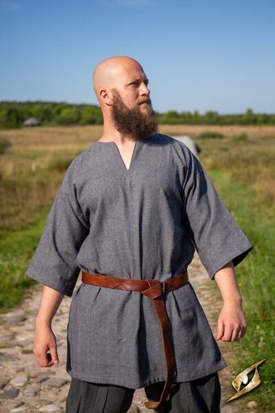 Viking tunic Arvis, herringbone pattern, Storm grey