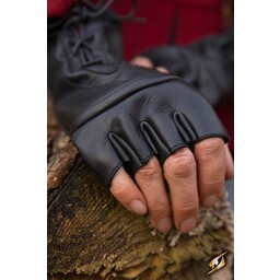 Fingerless gloves with laces, black