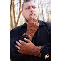 Fingerless gloves with laces, brown