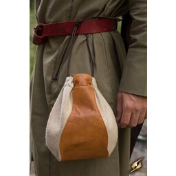 Wool-leather pouch, beige-brown