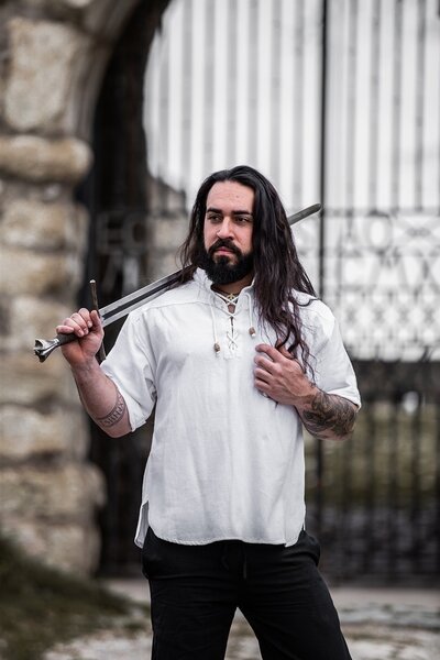 Medieval shirt with short sleeves, white