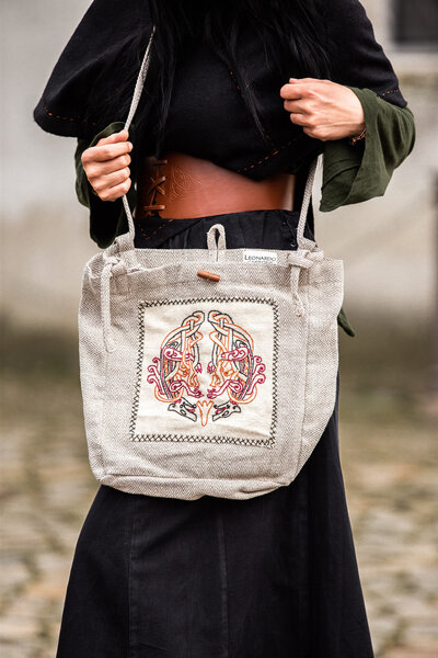 Embroidered viking bag Urnes with herringbone pattern