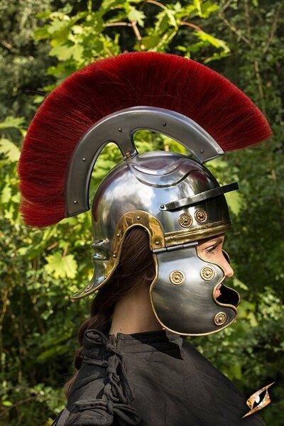 Roman legionary helmet with red crest