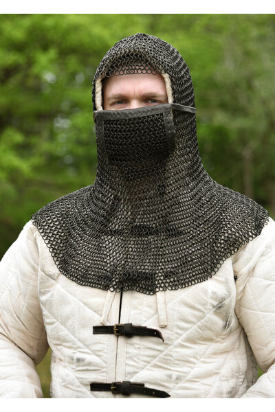 Coif with square visor, blackened, 8 mm