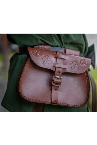 Brown leather bag sun wheel