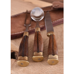 Wooden cutlery set with pouch, stainless steel