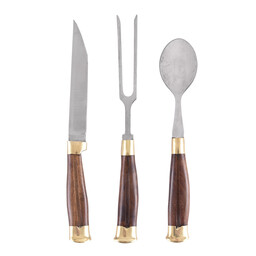 Wooden cutlery set with pouch, stainless steel