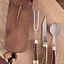 Wooden cutlery set with pouch, stainless steel