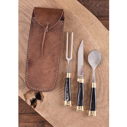 Horn cutlery set with pouch, stainless steel