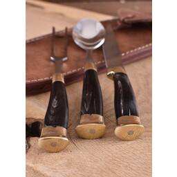 Horn cutlery set with pouch, stainless steel