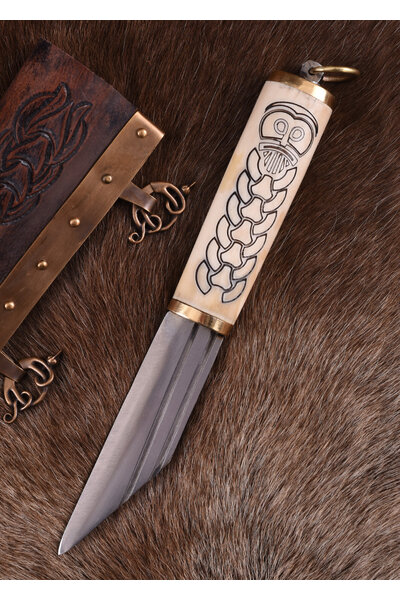 Small Norse viking seax with decorated bone grip