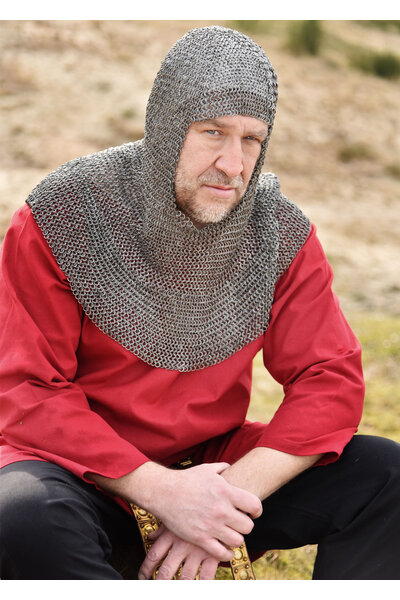 Coif with square neckline, mixed riveted rings, 6 mm