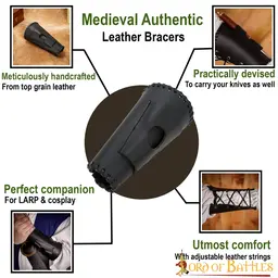 Leather bracer with knife holder, black