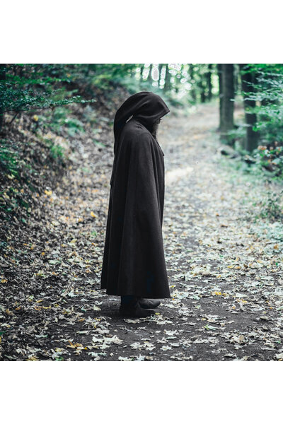 Medieval cloak with hood, black