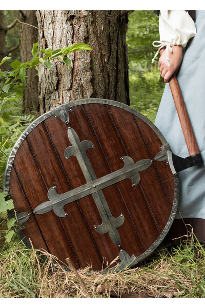 Wooden round shield with cross