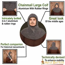 Chainmail coif, aluminum & rubber 10 mm