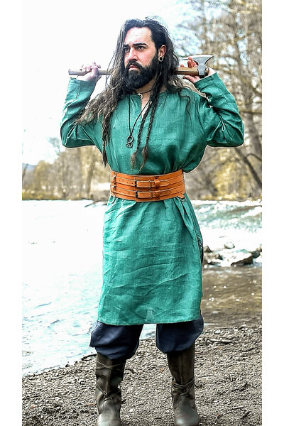 Viking tunic linen Halvar, green