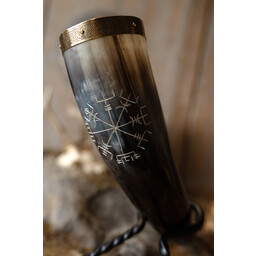 Drinking horn with vegvisir and brass fittings
